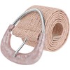 Elerevyo Women Woven Wide Stretch Belts, Straw Rattan Triangle Buckle