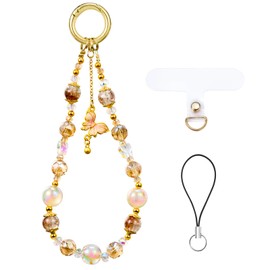 BEEFLYING Crystal Glass Beaded Phone Charms Wrist Strap Detachable Butterfly Cellphone Bracelet Lanyard for Camera Bag (Light Brown)