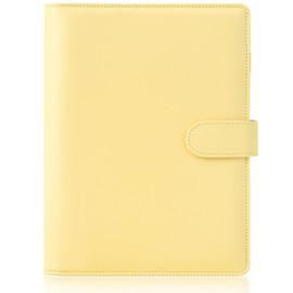 HAUTOCO A5 Binder, 6 Hole A5 Ring Binder Cover, Ring Binder A5 Refillable Budget Binder, PU Leather Notebook A5 Ring Binder Planner Organiser Binder for Office School (without Inner Paper), Yellow