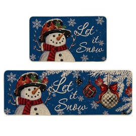 Artoid Mode Blue Let It Snow Snowflake Snowman Winter Kitchen Mats Set of 2, Christmas Decor Low-Profile Kitchen Rugs for Floor - 17x29 and 17x47 Inch