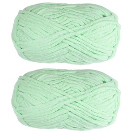 sourcing map 2Skeins Chenille Yarn Blanket Yarn 2x100g/7.1oz #6 Super Bulky Polyester Soft Knitting for Crochet Weaving Bag Scarf Hat, Light Green