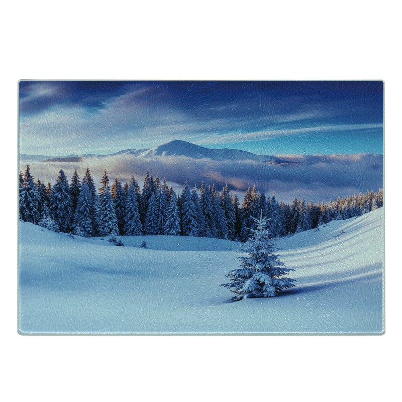 Ambesonne Winter Cutting Board, Surreal Scenery of High Mountain Peaks