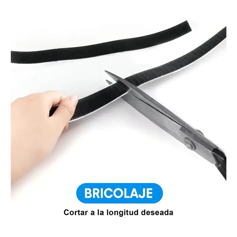 Cierre Adherente Autoadhesiva Gancho Y Felpa 10m Negro Nylon Reutilizable