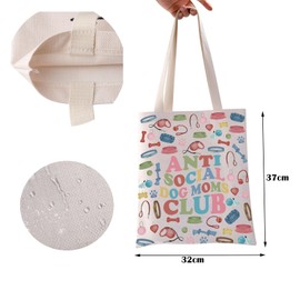 ZJXHPO Dog Mom Tote Bag Anti Social Dog Moms Club Reusable Grocery Shopping Bag Dog Lover Gift Dog Mama Handbag (C-Anti Dog Mom Tote)