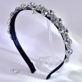 HNYYX 3PCS Crystal Headband for Women, Fashion Rhinestone Hairbands, Wavy Metal Decorative Headpiece