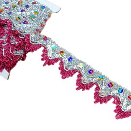 3.8 cm x 9 m Triangle Lace Trim with Sequins, Sequin Trim for Sewing, Decorative Ribbon, Shiny Sequin Ribbon, Applique, Colourful Sequin Border for Belly Dance Belt, Dress, Hair Accessories, Hat, Rose