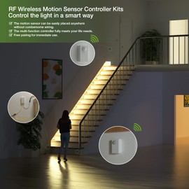 RAYZEEK Wireless Motion Sensor Controller Kit-No Wiring Mini PIR Sensor Switch 12/24VDC RF Wireless Control Led Strip Lights with Dimmable,Timer for Stairway(1 ×Controller+2 ×Motion Sensor)