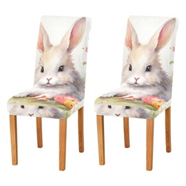 JUMBEAR Cute Rabbit Chair Covers for Dining Room, Stretchy, Removable, Washable, Kitchen Chair Cover, Decorative Seat Protector, Set of 4