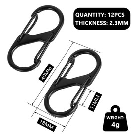 Flintronic S Carabiner, Pack of 12 Metal Double Carabiners, Mini Carabiner Hook, S Shaped Double Carabiner Keyrings, Double Carabiner for Outdoor Activities, Hiking, Travel, Camping