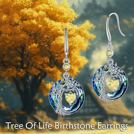 Tree of Life Earrings 925 Sterling Silver Dainty Yellow Shade Dangle Drop Gemstone Earring November Birthstone Fine Jewelry Birthday Christmas Gifts for Women Her