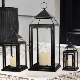 NEEDOMO Lanterns Decorative Outdoor&Indoor, Set of 3 Outdoor Lanterns for Porch, Vintage Candle Lantern Decor for Living Room, Fireplace, Fall, Christmas, Garden, Wedding, Yard, Bronze