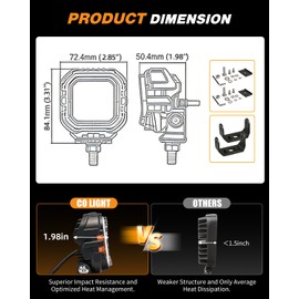 CO LIGHT 3 Inch Flood Beam LED Pods, 150 Wide Angle Offroad Lights, Off-Road Driving Fog Combo Lamp (Amber White Dual Color) 300% Super Bright LED for Tractor Truck Motorcycle Boat ATV UTV