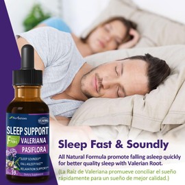 Nurbetoxa Valerian Sleep Support Drops, Gotas de Pasiflora y Valeriana y Lavanda para Dormir Profundamente rapido. Passion Flower & Lavender Extract Liquid Tincture for Fast and Sound Sleep. 2oz