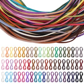 Pack of 60 Leather Cord 1 m x 2 mm 60 Colours Leather Bands Vintage Leather Cord Chains Tear-Resistant Flat Leather Straps Leather Cord for Bracelet Necklace Handmade Crafts DIY Jewellery Pendant