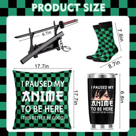 Yaztops Anime Lover Gift Set Includes 20 Oz Tumbler, Throw Pillow Cover, Socks, Demon Katana Sword, I Paused My Anime To Be Here Gifts Set, Demon Merch Gifts for Boys Girls