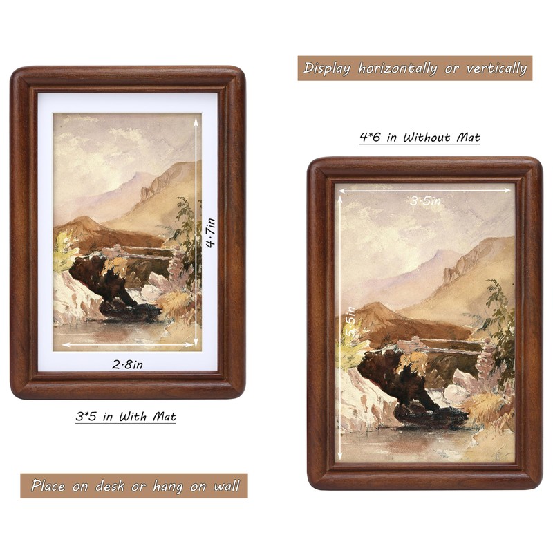 Gdfmsc 4x6 Picture Frame with Mat for 3x5, Natural Walnut