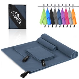 Pameil Microfibre Towel Set of 3 (160 x 80 cm Large Bath Towel + 2 Pieces 80 x 40 cm Small Towel), Travel Towel Quick-Drying Microfibre Towels for Fitness Sauna