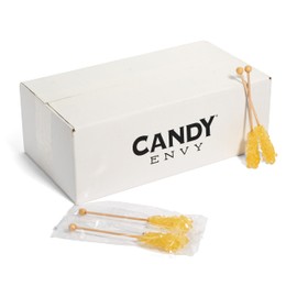 Candy Envy - Gold Café Sugar Sticks Mini Rock Candy - 100 Bulk Individually Wrapped Gold Treats - Original Sugar Flavored
