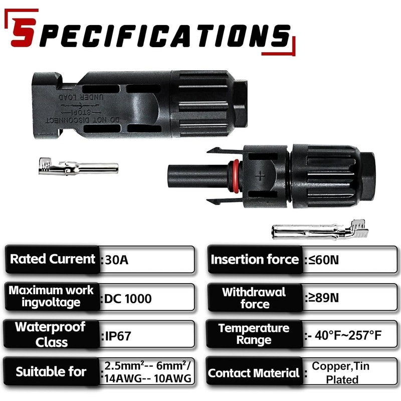 Feotech 48 PCS Solar Connectors Male & Female Panel Cable