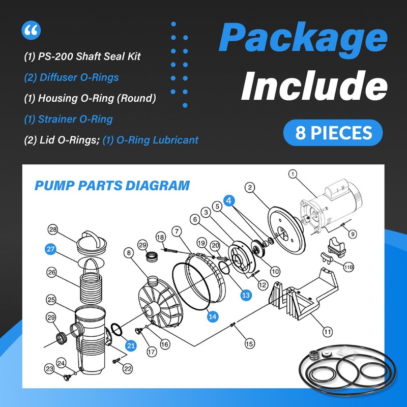 usvehj Pool Pump Gasket Seal O-Ring Rebuild Repair Kit Replace