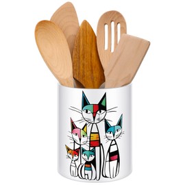 WILLBOND Cat Kitchen Decor Acrylic Kitchen Utensil Holder Crock Spoon Organizer for Countertop Cat Table Decor Coffee Spoon Holder Jar for Cooking Tools