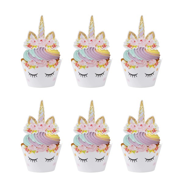 MengH-SHOP Cupcake Toppers Eyelash Cupcake Wrappers Unicorn Cupcake Wraps Liner Baking Cup for Kids Girls Birthday Themed Party Baby Shower 24 Sets