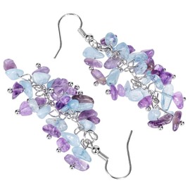 KYEYGWO Amethyst & Aquamarine Healing Crystal Earrings for Women, Stone Dangle Hook Earrings, Tumbled Stones Earrings, Quartz Gemstone Earrings, Stylish Scmuck for Women, amethyst Aquamarine, Amethyst