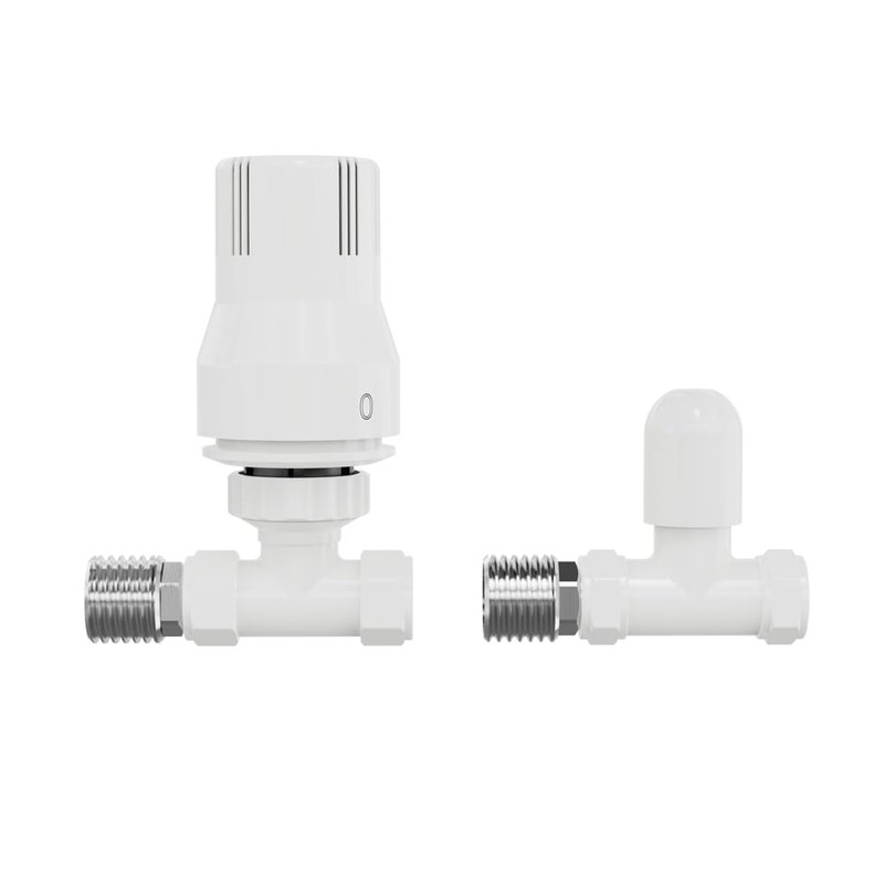 NRG 15mm White Bathroom TRV Thermostatic Radiator Valve + Lockshield