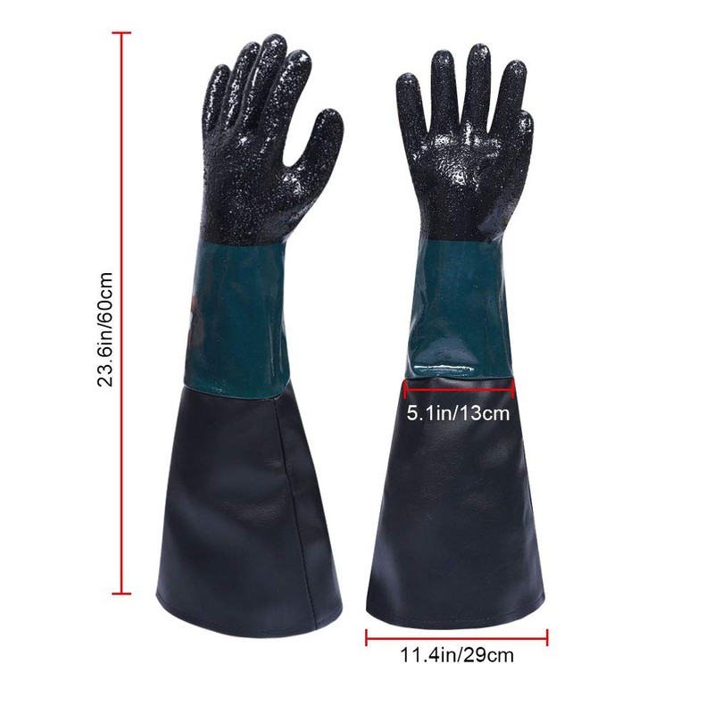 Sand Blasting Cleaning Gloves Rubber 23.6" Heavy Duty Sandblasting Gloves