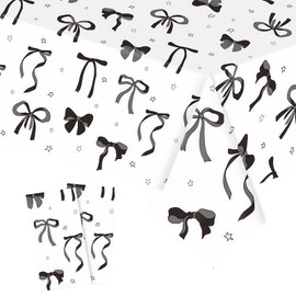 2Pcs Black Bowknot Birthday Tablecloth Decorations for Her Party Decor,137*274cm Bowknot Table Cloth Decoration Rectangular Disposable Table Cover for Girls Her Baby shower Wedding Party Supplies