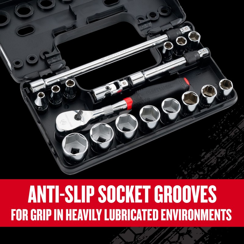 CRAFTSMAN V-SERIES Socket Set, Shallow SAE, 3/8 Inch Drive, 18