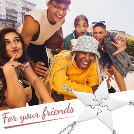 Cosysparks Friendship necklaces for 5, best friends necklace, friendship chains, partner pendant, puzzle matching necklace, BFF gifts for men/women/teens, family gifts, stainless steel star, Zinc, No