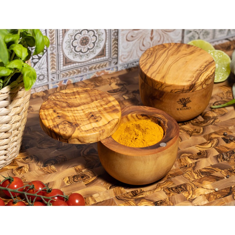 SOLTAKO Olive Wood Salt & Spice Tin Salt & Pepper