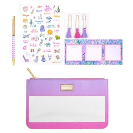 Lilly Pulitzer Pencil Case with Planner Accessories for Adults, Agenda Bonus Pack Includes Stickers, Click Pen, Mini Notepad, Bookmarks, and Zipper Pouch, Ombre