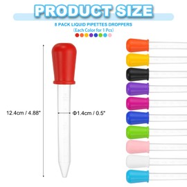 PATIKIL 8 Pack Liquid Pipettes Droppers, 5ml Silicone Liquid Dropper for Water Milk Candy Kitchen Gelatin Oil Crafts(8 Colors)