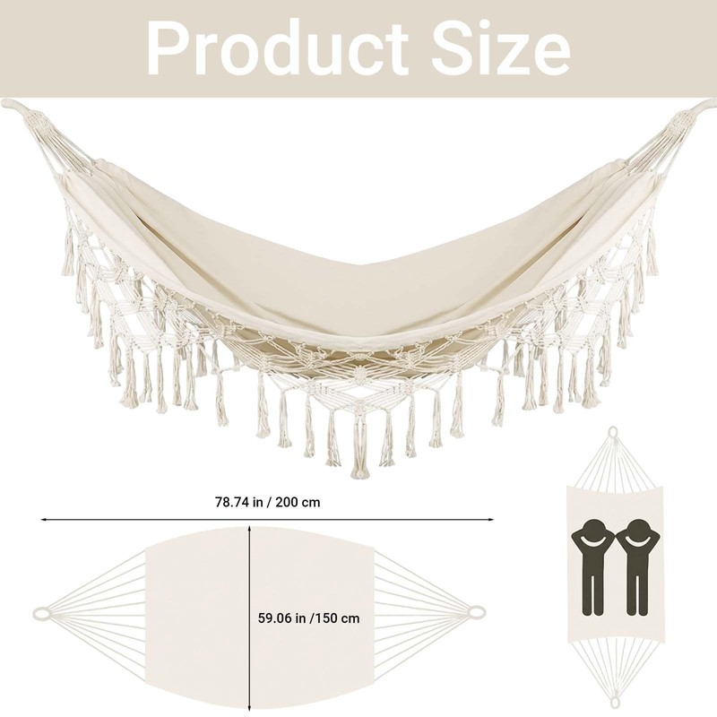 Canvas Tassel Hammock Bohemian White Double 2-Person — GRSECPO