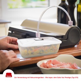 Solis Lunch Boxes as Vacuum Container to Take, 2 x Vacuum Cans: 600 ml each, Rectangular Vacuum Container for Vacuum Sealer with Hose Connection Set