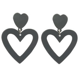Acrylic Double Heart Earrings Y2K Neon Love Heart Drop Dangle Earrings for Women Candy-colored 80's 90's Costume Party Jewelry Valentine's Day Mother's Day Jewelry(Black)