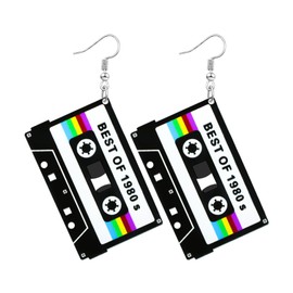 Palotay 70s 80s 90s Earrings Retro Cassette Tape Earrings for Women Acrylic Radio Earring Set for 80s 90s Accessories Cosplay Party Jewelry Gifts Black Cassettle