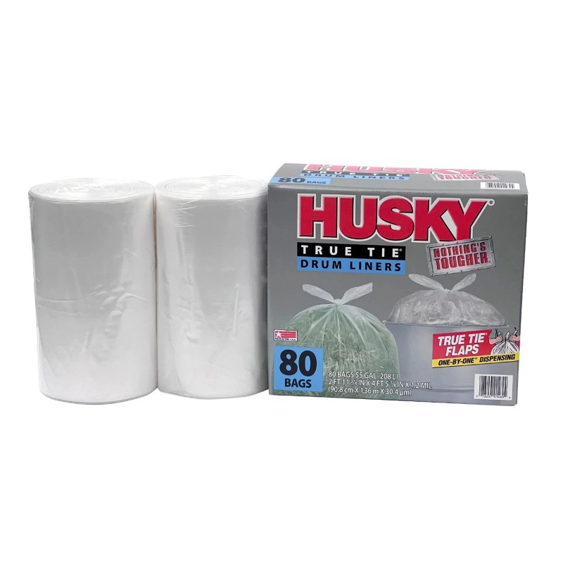 Husky 55-Gallon Clear Flap Tie Drum Liner Trash Bags 80