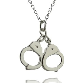 FashionJunkie4Life Sterling Silver Handcuff Pendant Necklace, 18" Chain, Police Cuffs