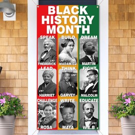 Vohado Black History Month Door Cover Afro African American Black Pride Celebrate Decoration February School Classroom Front Porch Sign Decor