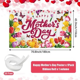 Mothers Day Backdrop Happy Mothers Day Banner for Mother's Day Decorations, 71 x 43 Inch