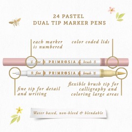 Primrosia Skin Tones and Pastel Dual Tip Watercolor Markers for Coloring, Bullet Journal, Arts, Crafts, Anime