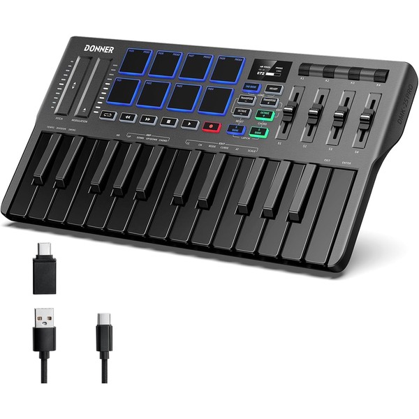 USB MIDI Keyboard Controller, 25 Key Portable MIDI with 8