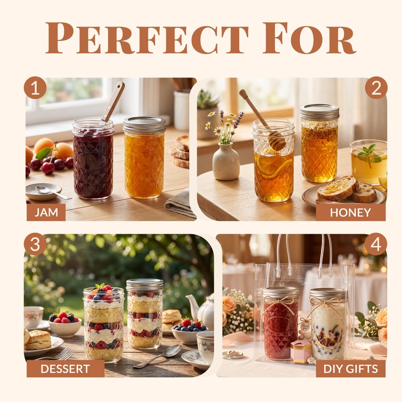 12oz Mason Jars, 6 Pack Regular Mouth Glass Jars With