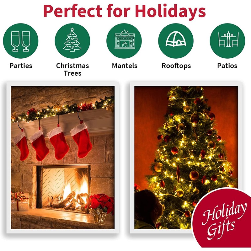 LAMPHOME 105FT 360 LED Outdoor String Lights Warm White,Extendable Holiday
