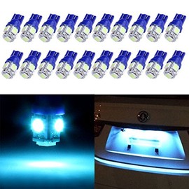 cciyu T10 License Plate Lights Festoon LED Bulbs 5-5050-SMD Super Bright Ice Blue Interior Car Lights 194 168 W5W 175 2825 161 fit for License Plate Lights Light Bulb Pack of 20