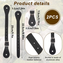 Gtziqa 2 Pieces Leather Spur Straps, Western Men 8.89 Inch Adjustable Cowboy Boot Straps with 6 Holes Single Ply Spur Strap for Horse Riders Western Woman Boots Equipment for Thigh High Boots (Black)