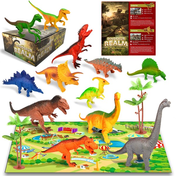 Dinosaur Toys for 6 5 4 3 Year Old Boys Girls Kids : 12pcs Large Plastic Dinosaurs Figures , T Rex , Triceratops , Brachiosaurus , Stegosaurus , Ankylosaurus Trex Toy Figurines Gifts Set , Dino Guide
